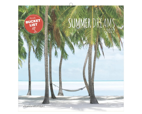 Wandkalender 2027 Summer Dreams von Alpha Edition mit Palmen am Strand und einer Hängematte.