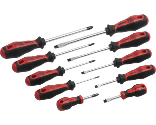 Zehnteiliges Pattfield Schraubendreher-Set mit verschiedenen Schlitzschraubendrehern und Kreuzschlitzschraubendrehern.