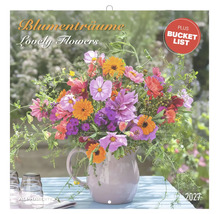 Wandkalender 2027 Blumenträume Lovely Flowers von Alpha Edition mit Blumenstrauß im Krug und Bucket List.