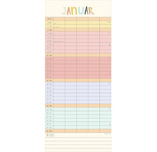 Familienplaner Wandkalender für Januar mit Spalten für Namen und Notizbereich.