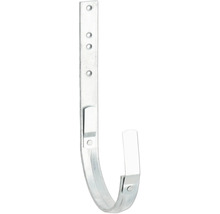 Verzinktes Rinneneisen aus Stahl mit Befestigungslöchern und Federklemmen für Dachrinnen.