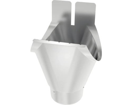 Wasserfangkasten aus Metall zur Regenwasserableitung für die Montage an der Dachrinne.