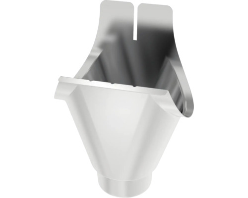 Einhängestutzen aus Metall für Dachrinnen zur Verbindung mit dem Fallrohr.