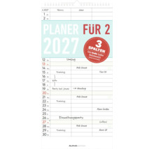 Planer für zwei Personen für das Jahr 2027 mit drei Spalten für Termine und Notizen von Alpha Edition.