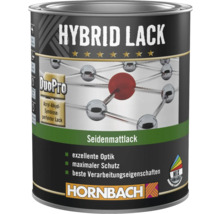 Dose Hornbach Hybrid Lack DuoPro Seidenmattlack auf Acryl-Alkyd-Basis für maximalen Schutz und exzellente Optik, Hornbach Logo.