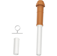Dachlüftungsrohr-Set bestehend aus einem Lüftungsrohr mit Kappe, einer Befestigungsschelle aus Metall und einem Anschlussstutzen.