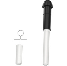 Teleskoprohr-Set für Waschbecken-Abläufe mit zusätzlichem Rohrstück und einer Metall-Befestigungsschelle.