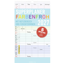 Wandkalender Superplaner Farbenfroh 2027 mit 5 Spalten in extra breiter Ausführung für die Familienplanung von Alpha Edition.