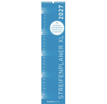 Wandkalender 2027 Streifenplaner Extra Large mit Mondphasen, Notizmöglichkeiten, Kalenderwochen und Ferienterminen. Alpha Edition Logo.