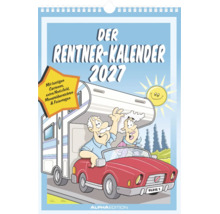 Wandkalender Der Rentner-Kalender 2027 mit lustigen Cartoons, Notizfeldern, Monatsübersichten und Feiertagen, Alpha Edition Logo