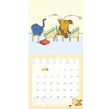 Wandkalender Die Sendung mit der Maus für 2027, Kalenderblatt Januar mit Maus und Elefant in einem Klassenzimmer.