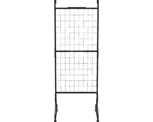 Schwarzes Metallgitter-Element für Regalsysteme oder als Raumteiler.