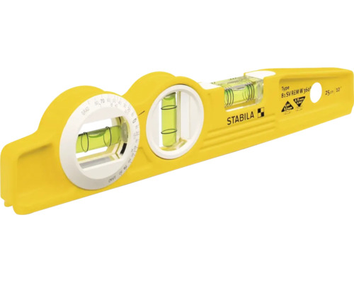 Stabila Wasserwaage Typ 81 SV REM W 360 Grad, 25 Zentimeter lang, aus Aluminium mit drei Libellen inklusive einer winkelverstellbaren Libelle.