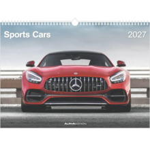 Wandkalender Sports Cars 2027 mit Abbildung eines roten Sportwagens von Alpha Edition.
