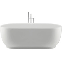 Freistehende ovale Badewanne mit Standarmatur und Handbrause.