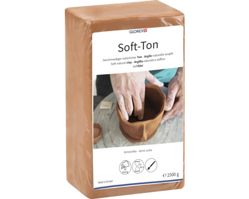GLOREX Soft-Ton, geschmeidiger natürlicher Ton in Terrakotta, 2500 Gramm, lufttrocknend, zum Modellieren geeignet.