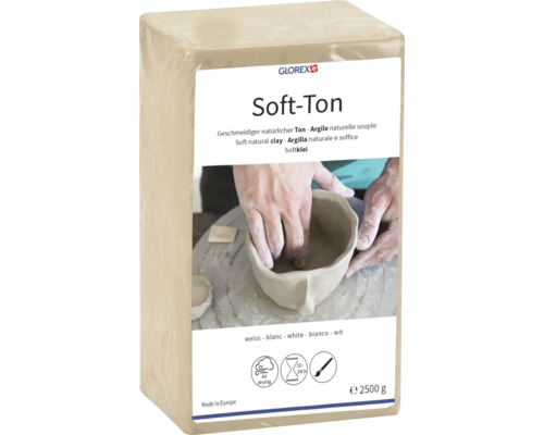 GLOREX Soft-Ton, weißer, lufttrocknender Naturton in der 2500 Gramm Packung.