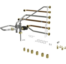 Anschluss-Set für Heizung mit Metallrohren, Dichtringen und Montagezubehör.