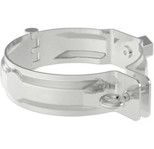 Rohrschelle aus Metall mit Scharnier und Ringschraube zur Befestigung von Rohren.