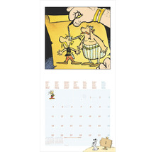 Asterix und Obelix Kalenderblatt für Januar 2027 mit Illustration der beiden Gallier auf einer Schriftrolle.
