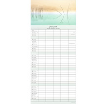 Wandkalender Familienplaner für den Monat Januar mit einer Wasserlandschaft mit Schilf und Spalten für Termine.