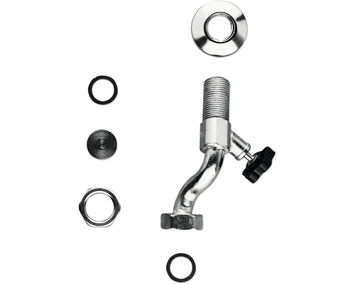 S-Anschluss Set mit Absperrventil, Rosette, Dichtungen und Mutter für die Montage von Armaturen.