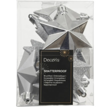 Decoris Weihnachtsbaumanhänger Sterne Silber, bruchfest, glänzend und mit Glitzer, Set in Box.