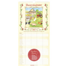 Bauernkalender 2027 Familienplaner mit 4 Spalten, Bauernhof Illustrationen, inklusive Ferienterminen, Jahresübersicht und Saisonkalender.