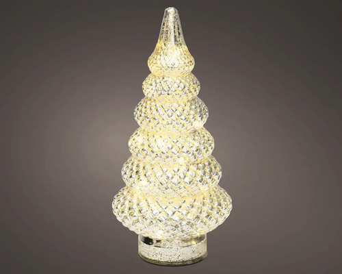 Beleuchteter LED-Weihnachtsbaum aus strukturiertem Glas mit warmweißem Licht.