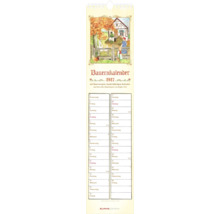 Bauernkalender 2027 Streifenkalender mit Illustrationen von Brigitte Weis, Bauernhof-Szene und übersichtlichem Kalendarium.