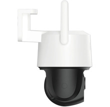Schwenk- und neigbare WLAN-Überwachungskamera mit Wandhalterung und Antenne.