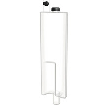Transparenter Wassertank aus Kunststoff mit schwarzem Schraubverschluss und Ventil für Haushaltsgeräte.
