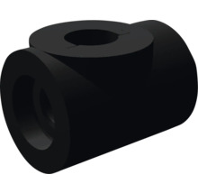 Schwarzes T-Stück Rohrverbinder aus Kunststoff.