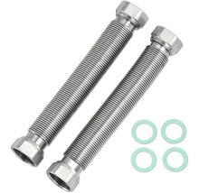 Zwei flexible Wellschläuche aus Edelstahl mit vier Dichtungsringen.