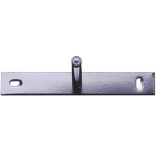 Metall-Befestigungsplatte mit einem zentralen Bolzen und zwei Langlöchern zur Schraubbefestigung.