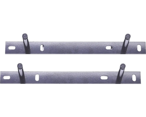 Set aus zwei Heizkörper Wandhalterungen aus Metall mit Befestigungslöchern und Haltebolzen