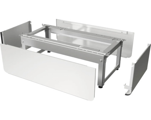 Badewannenträger-Set mit einem stabilen Metallrahmen und weißen Schürzenpaneelen für die Seitenverkleidung.