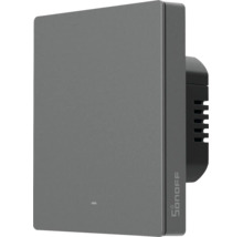 Sonoff smarter Wandschalter, quadratisches Design, mit Sonoff Logo.