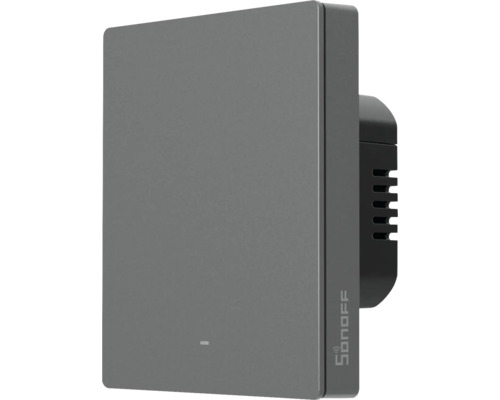 Sonoff smarter Wandschalter, quadratisches Design, mit Sonoff Logo.