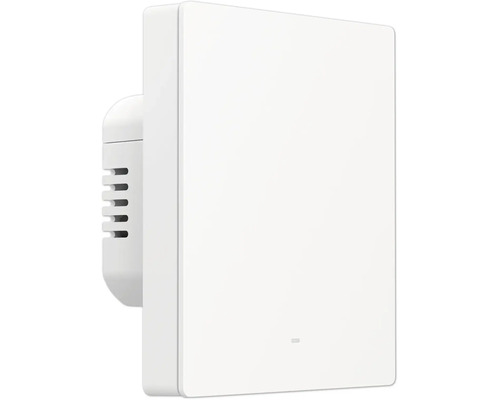 Weißer, quadratischer Smart Home Wandtaster mit flacher Front und seitlichen Lüftungsschlitzen.