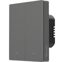 Sonoff smarter Wandlichtschalter mit zwei Tasten, Statusanzeigen und Sonoff Logo.