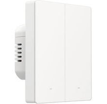Smarter Wandschalter mit Doppelwippe aus Kunststoff, moderne flache Bauweise mit Statusanzeigen.