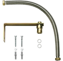 Gasschlauch-Set mit flexiblem Wellschlauch, Wandhalterung, Schrauben und Dübeln.