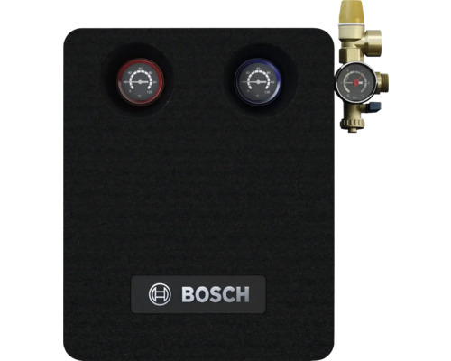 Bosch Pumpengruppe mit zwei Thermometern und Sicherheitsgruppe inklusive Manometer.