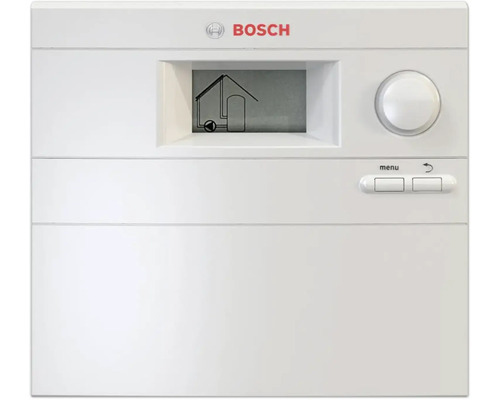 Heizungsregler mit digitalem Display, Drehknopf, Menütasten und Bosch Logo.