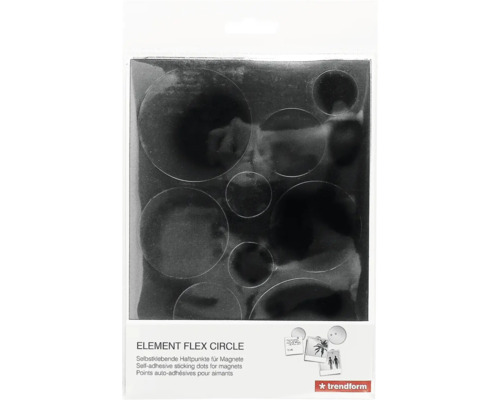 Trendform Element Flex Circle, selbstklebende runde Haftpunkte für Magnete in verschiedenen Größen auf einer Trägerfolie.