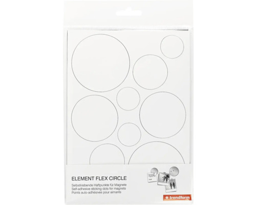 Selbstklebende Haftpunkte Element Flex Circle für Magnete von Trendform in verschiedenen Größen. Trendform Logo.
