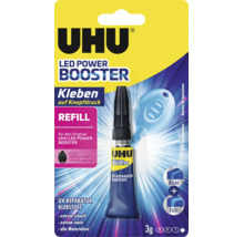 UHU LED Power Booster Refill Ultraviolett-Reparaturklebstoff 3 Gramm Tube zum Kleben und Füllen aller Materialien schnell und stark.