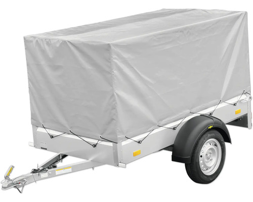 Autoanhänger mit Hochplane und Gestell zur Ladungssicherung.