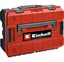 Roter Einhell Werkzeugkoffer aus robustem Kunststoff mit schwarzem Tragegriff und Einhell Logo.
